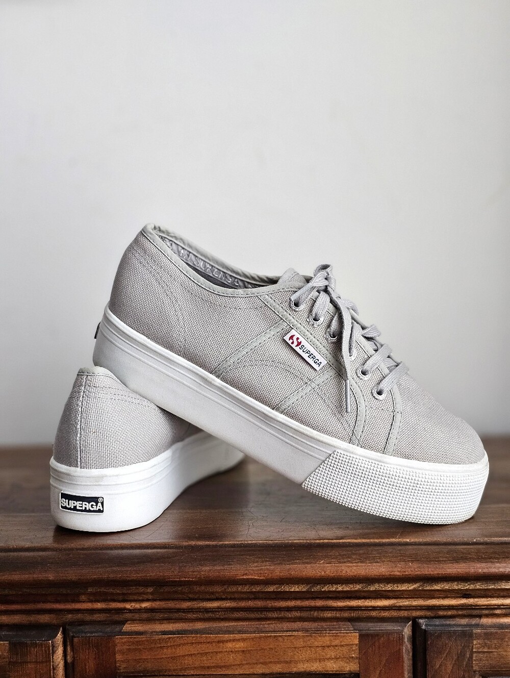 Superga 2790 Platform Gray Canvas Sneakers Womenโs Size 9.5 EU 41